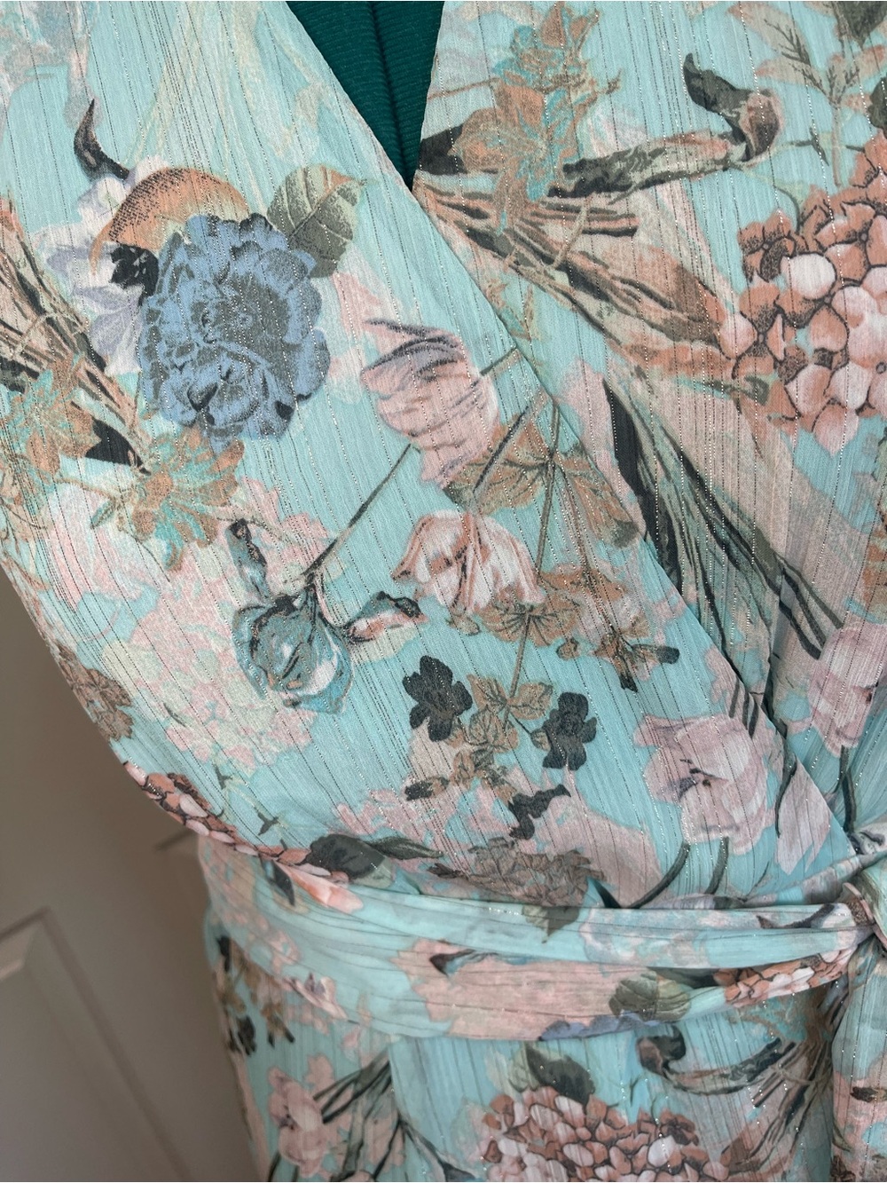 Danny & Nicole Aqua Floral High-Low Wrap Dress - Picture 11 of 16
